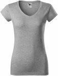 T-shirt damski slim fit z dekoltem w szpic, ciemnoszary marmur