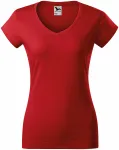 T-shirt damski slim fit z dekoltem w szpic, czerwony