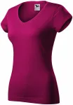 T-shirt damski slim fit z dekoltem w szpic, fuchsia red T-shirt damski slim fit z dekoltem w szpic, fuchsia red