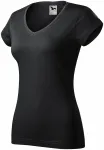 T-shirt damski slim fit z dekoltem w szpic, hebanowy szary T-shirt damski slim fit z dekoltem w szpic, hebanowy szary