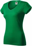 T-shirt damski slim fit z dekoltem w szpic, zielona trawa T-shirt damski slim fit z dekoltem w szpic, zielona trawa