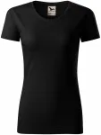 T-shirt damski, teksturowana bawełna organiczna, czarny