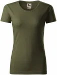 T-shirt damski, teksturowana bawełna organiczna, military
